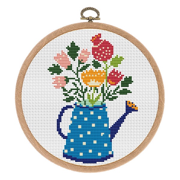 Cross stitch pattern, Flowers, Modern, Small Counted cross stitch, Boho Nursery Decor, Nature hoop. Funny x-stitch.Instant download PDF