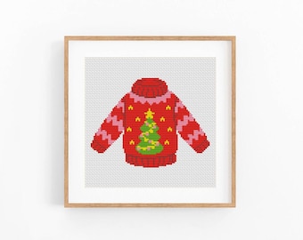 Ugly Christmas sweater cross stitch pattern, Instant download PDF, Christmas ornament cross stitch chart, Holiday Jumpers