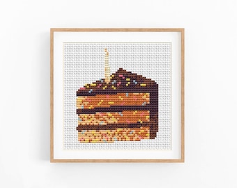 チョコレイヤーケーキのクロスステッチ図案。デザートのクロスステッチ