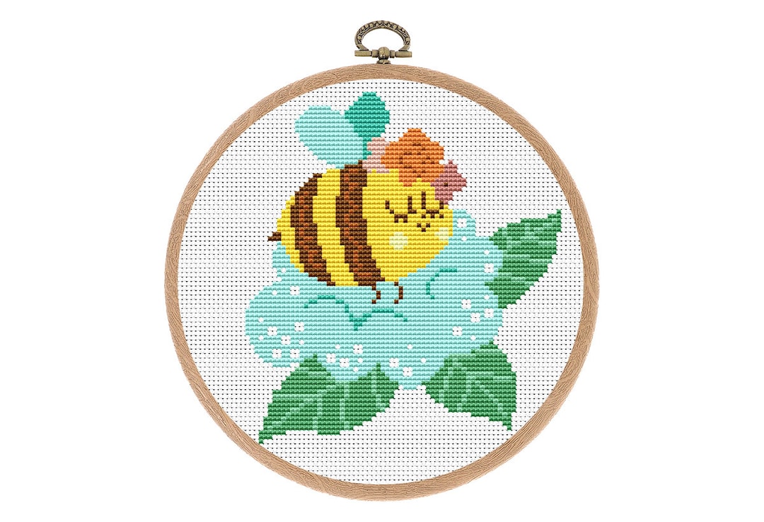 Cross Stitch Pattern Modern Cute Bee Flowers Counted Cross - Etsy