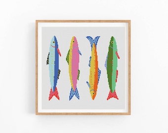 Cross stitch pattern, Fish, Sea, Ocean, Cute Fish, Counted cross stitch, Wall Art Nursery Decor, X-stitch for Beginner, Instant download PDF