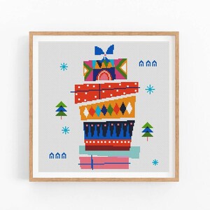 Cross Stitch Pattern Christmas Decor, Merry Christmas,Modern x-stitch Pattern,Present,Gift XStitch Chart, Folk Pattern, Instant Download PDF
