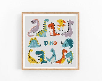 Padrão de ponto cruz, Dinossauro, Dino, Animal fofo, Mini ponto cruz contado, Decoração de berçário, Download instantâneo em PDF, Fácil de usar para manter o padrão