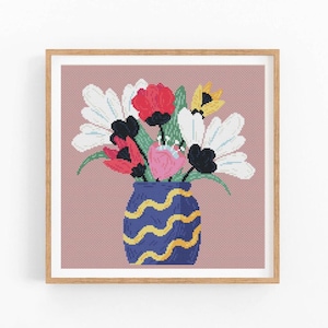 Cross Stitch Pattern Modern Flowers. Wild Flowers PDF embroidery design. Funny cross stitch pattern. Wall Decor XStitch. Instant download.