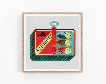 Sardines Can Cross Stitch Pattern, Sardine Food Art, Fish Can Cross Stitch Pattern, Modern Cross Stitch Design, Instant Download PDF