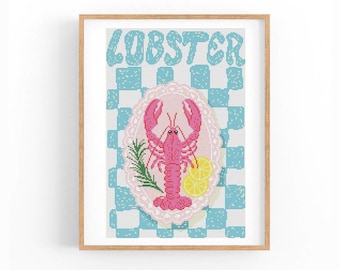 Lobster fish Cross Stitch Pattern, Seafood, Lobster crab plate Cross Stitch Pattern, Modern Cross Stitch Design, Instant Download PDF