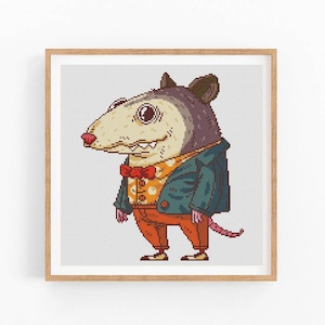 Possum Cross stitch pattern, Modern Animal Design, Opossum Counted cross stitch, Abstract Art, Easy counted xstitch, Instant download PDF