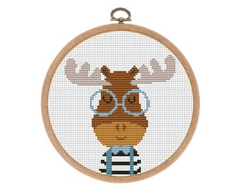 Moose Cross Stitch Pattern, Whimsical Animal Nursery Decor Boho Baby, DMC Colors, Instant Download, Digital File