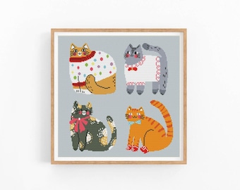 Funny Cats Cross Stitch Pattern, Modern Cat Chart, Cat Lover Gift, Instant Download PDF
