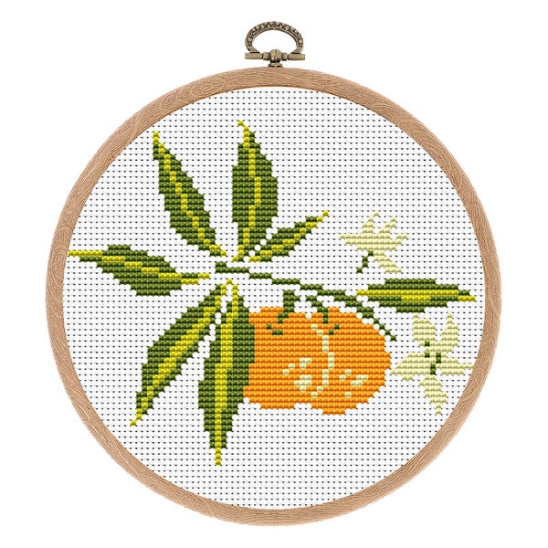 Cross stitch pattern, Fruit, Orange, Tangerine, Kitchen, Modern,Mini Counted cross stitch, Nursery decor, Easy x-stitch,Instant download PDF