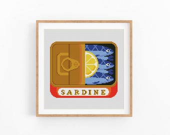 Sardines Can Cross Stitch Pattern, Sardine Food Art, Fish Can Cross Stitch Pattern, Modern Cross Stitch Design, Instant Download PDF