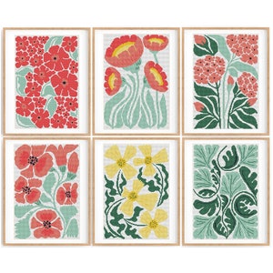 Conjunto de 6 patrones de punto de cruz de flores modernas, punto de cruz de naturaleza abstracta, planta, gráfico de punto de cruz de conteo fácil. Descarga instantánea de PDF