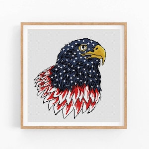 Vaterländisches Kreuzstichmuster. Amerikanischer Adler Kreuzstichvorlage USA Flagge. Unabhängigkeitstag, 4.Juli xstitch. Sofortiger Download PDF