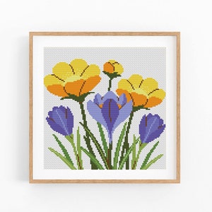 Kruissteekpatroon Moderne abstracte bloemen, natuur, bloem, eenvoudig x-steekpatroon, kruissteekschema, plantenpatroon, instant download PDF