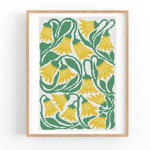 Patrón de punto de cruz abstracto floral moderno, flores modernas, patrón de punto X fácil, gráfico de punto de cruz, patrón de naturaleza, descarga instantánea en PDF
