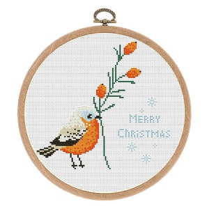 Christmas cross stitch pattern, Bird, Modern Counted x-stitch, Merry Christmas, Nursery decor, Easy counted xstitch,Instant download PDF