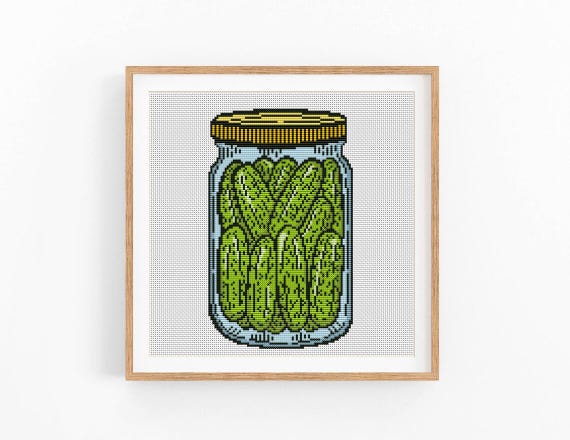 Pickle Jar Cross Stitch Pattern, Dill Pickle Embroidery, Food Art, Cucumber Xstitch Pattern, Modern Cross Stitch Design,Instant Download PDF