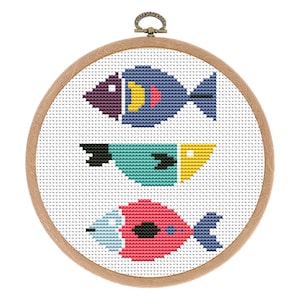 Cross stitch pattern, Funny Fishes, Sea, Ocean, Small Counted cross stitch, Nursery Decor, Kid, Baby, Boy Nursery, Instant download PDF