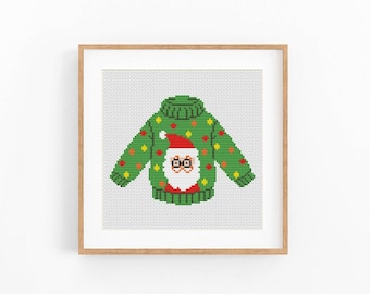 Ugly Christmas sweater cross stitch pattern, Instant download PDF, Christmas ornament cross stitch chart, Holiday Jumpers