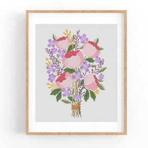 Wilde bloemen, bloemen modern kruissteekpatroon. Bloesem getelde steekkaart, kruissteektabel, natuurpatroon, pdf direct downloaden