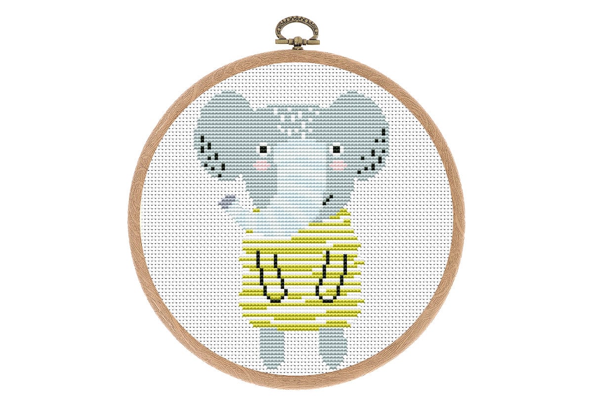 Padrão de ponto cruz, moderno, elefante fofo, ponto cruz fácil de contar, pequeno xstitch, decoração de berçário boho, crianças, bebê, download instantâneo em PDF