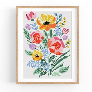 Cross Stitch Pattern Modern Abstract Floral, Flowers, Plant, Easy x-stitch Pattern, Cross Stitch Chart, Nature Pattern,Instant Download PDF