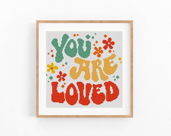 Cross stitch pattern, Modern, You are loved, Quote, Small Counted cross stitch, Motivational quote, Easy xstitch, Instant download PDF