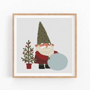 Christmas cross stitch pattern, Cute Gnome, Counted cross stitch, Merry Christmas, Nursery decor, Easy counted pattern, Instant download PDF