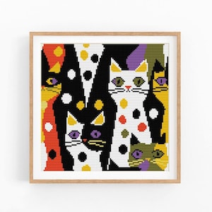 Cross Stitch Pattern, Funny Colorful Cats, Modern x-stitch Pattern, Cross Stitch Chart, Cat Lover Gift Pattern, Instant Download PDF