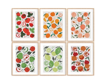 Set of 6 Modern Abstract Fruit Cross stitch patterns, Modern cross stitch, Food, Small counted cross stitch chart. Instant download PDF