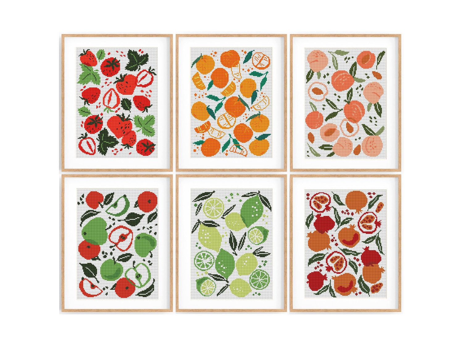 Set of 6 Modern Abstract Fruit Cross Stitch Patterns, Modern Cross