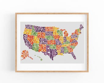 USA Map Cross Stitch Pattern PDF, United States State Names Colorful, Instant Download, America 4th July Independence Day Embroidery Chart