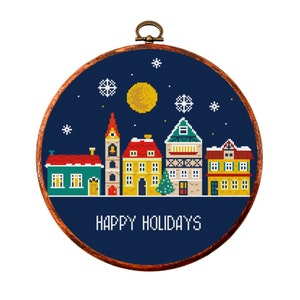 Christmas Cross Stitch Pattern, Modern Merry Christmas x-stitch, Happy Holidays, Pillow Counted Cross Stitch Chart, Instant Download PDF