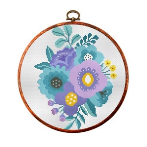 Wilde bloemen. Modern kruissteekpatroon. Boeket Geteld kruissteekdiagram. Borduren van natuurhoepels. Kleine xsteek. PDF-bestand direct downloaden