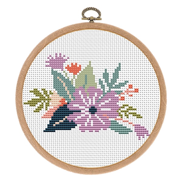 Cross stitch pattern, Flowers, Modern, Small Counted cross stitch, Boho Nursery Decor, Nature hoop. Funny x-stitch.Instant download PDF