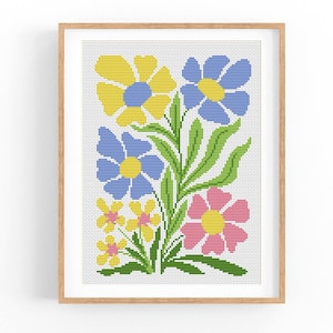 Patrón Punto de Cruz Abstracto Floral Moderno, Flores modernas, Patrón punto x fácil, Cuadro Punto de Cruz, Patrón Naturaleza, Descarga Instantánea PDF