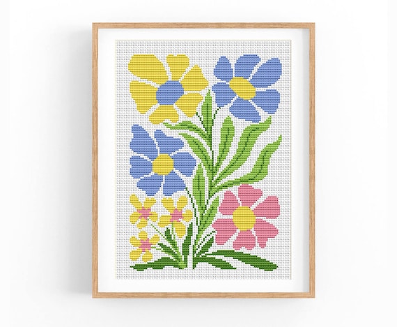 Cross Stitch Pattern Modern Floral Abstract, Modern Flowers