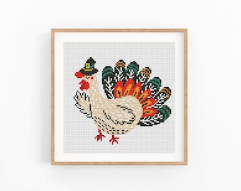 秋のクロスステッチパターンPDF、七面鳥の感謝祭、秋の手刺繍。モダンなクロスステッチチャート、PDFをすぐにダウンロード