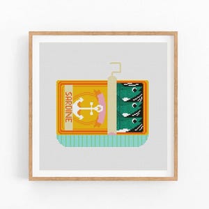Sardines Can Cross Stitch Pattern, Sardine Food Art, Fish Can Cross Stitch Pattern, Modern Cross Stitch Design, Instant Download PDF