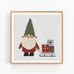 Christmas cross stitch pattern, Cute Gnome, Counted cross stitch, Merry Christmas, Nursery decor, Easy counted pattern, Instant download PDF