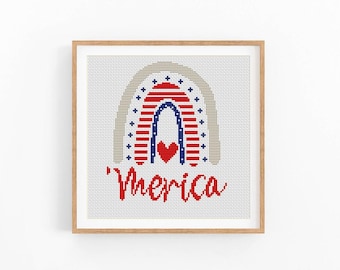 Patriotic USA Cross Stitch Pattern. Counted cross stitch chart USA flag. Independence Day Hoop Art. 4th July xstitch. Instant download PDF