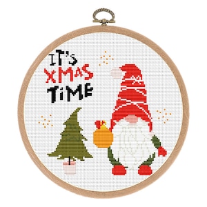 Christmas cross stitch pattern, Cute Gnome, Counted xstitch, Elf, Merry Christmas, Nursery decor, Easy counted pattern, Instant download PDF