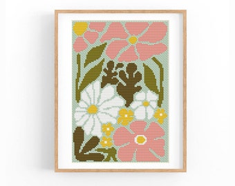 Cross Stitch Pattern Modern Floral Abstract, Modern Flowers