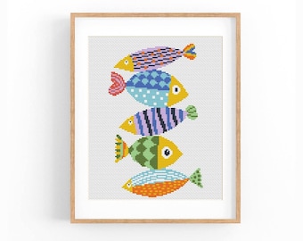 クロスステッチの図案、魚、海、オーシャン、かわいい魚、クロス