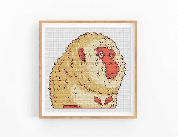 Monkey Cross stitch pattern, Japanese macaque Modern Animal Design,Counted cross stitch, Art decor, Big counted xstitch,Instant download PDF
