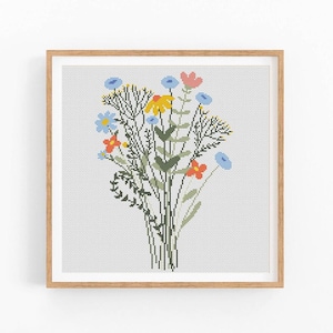 Cross Stitch Pattern Modern Flowers. Wild Flowers PDF embroidery design. Funny cross stitch pattern. Wall Decor XStitch. Instant download.