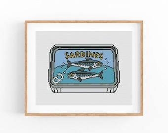Sardines Can Cross Stitch Pattern, Sardine Food Art, Fish Can Cross Stitch Pattern, Modern Cross Stitch Design, Instant Download PDF