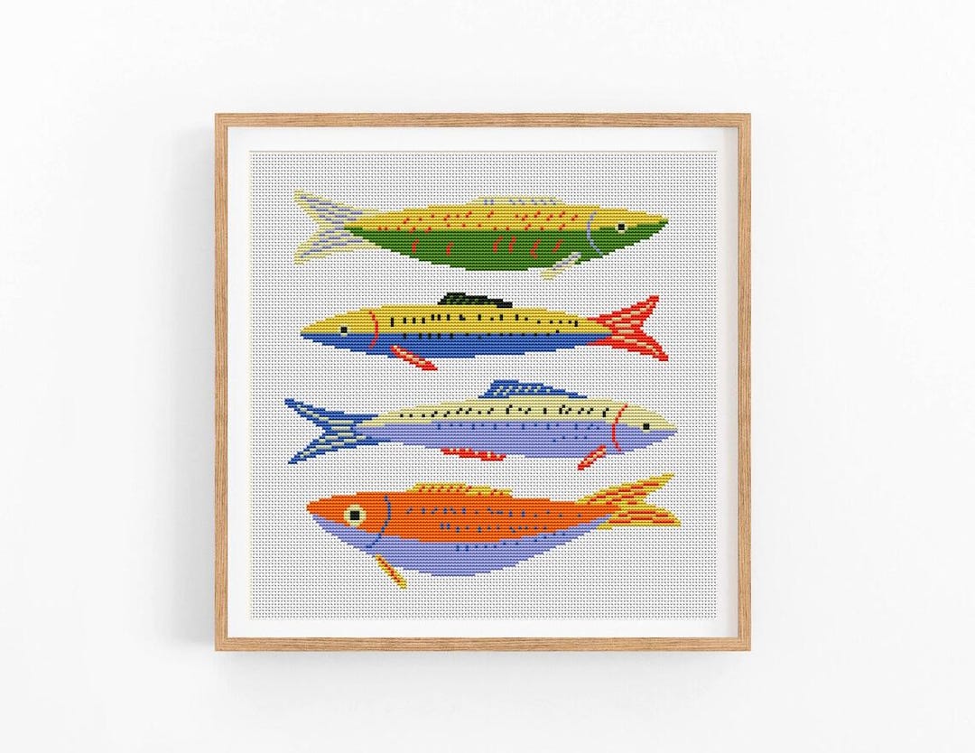 クロスステッチの図案、魚、海、オーシャン、かわいい魚、クロス