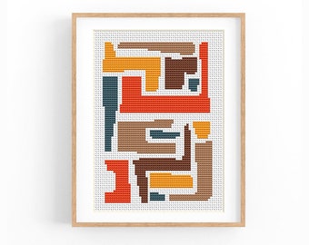Abstract Cross Stitch Pattern, Modern x-stitch Pattern, Colorful Cross Stitch Chart, Bauhaus Geometric Ornament Pattern,Instant Download PDF