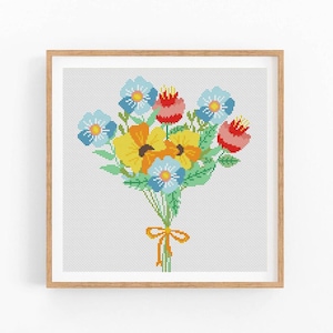 Cross Stitch Pattern Modern Flowers. Wild Flowers PDF embroidery design. Funny cross stitch pattern. Wall Decor XStitch. Instant download.